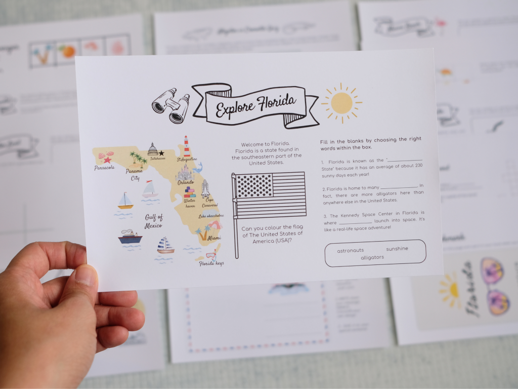 Florida Kids travel journal activity pages