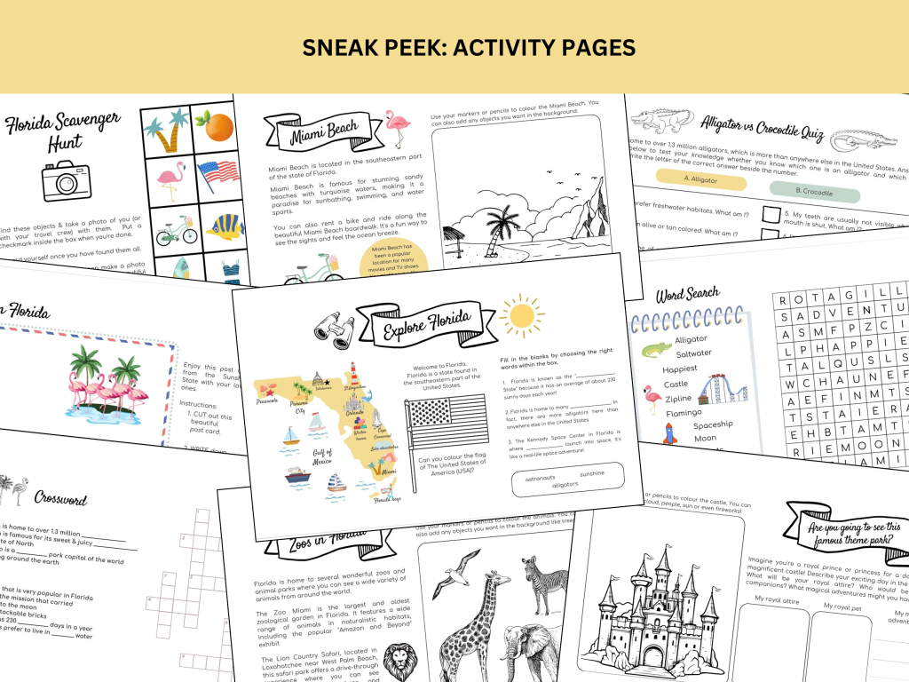 Florida Kids travel journal activity pages