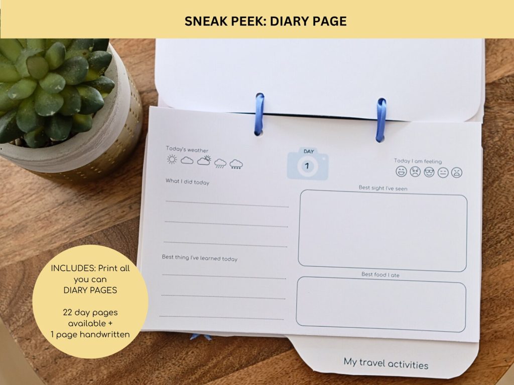 Sample Diary Page inside our Kids Travel journal