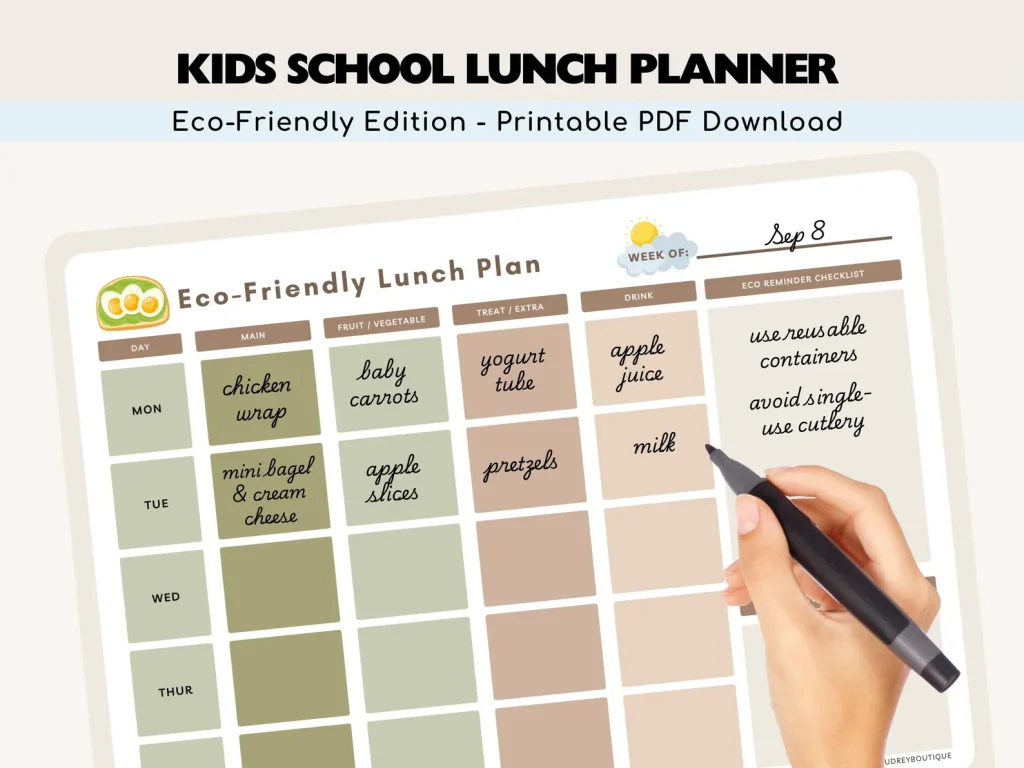 Eco-Friendly Lunch Planner Printable